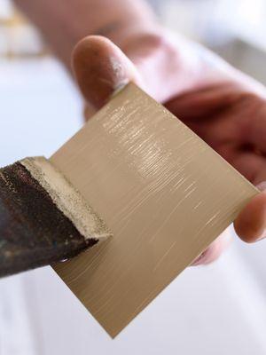 A hand-painted sample Chip getting a first coat of Chocolate 4