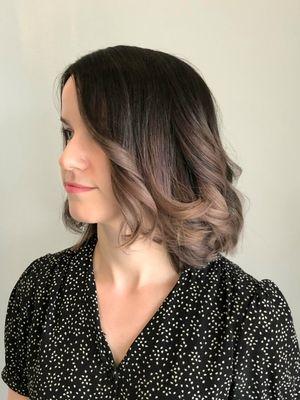 A dreamy balayage I painted with dark color. The ends are dusted with a lovely blonde.