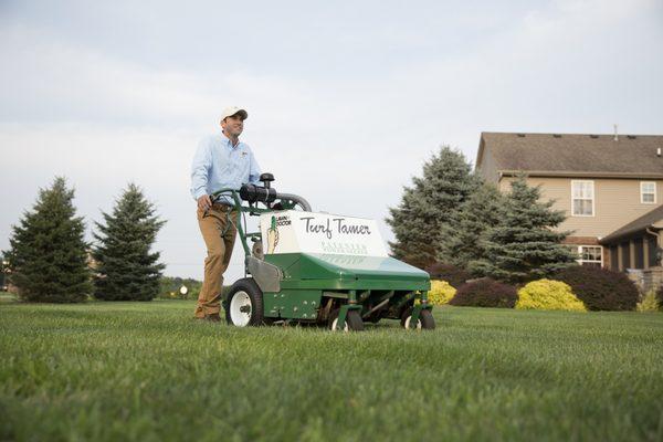 Lawn Doctor uses a patented Turf Tamer Power Seeder that effectively plants throughout the lawn! (Only available for Fescue Lawns.)