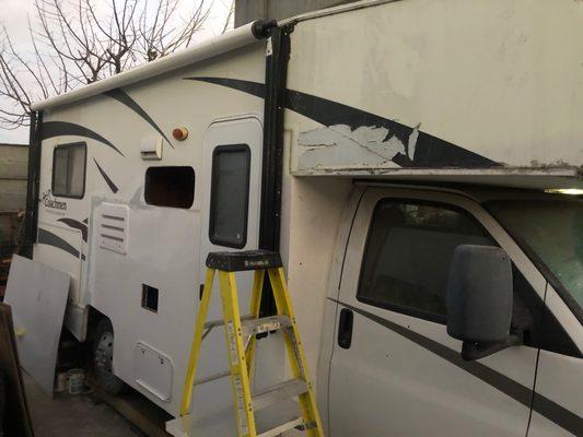 Rv wall panels fixed and new door installed