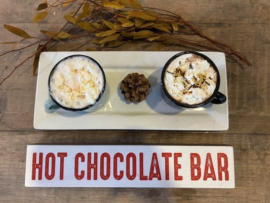 Cold weather? No problem! Warm and cozy, hot cocoa bar with all the accoutrements, with a bonus of overlooking the golf course.