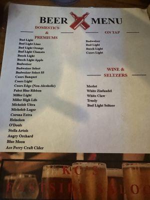 Beer menu