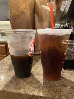 Drink on the left was the coffee we received rather than the sweat tea we asked for