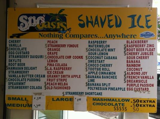 Lots of shaved ice choices!