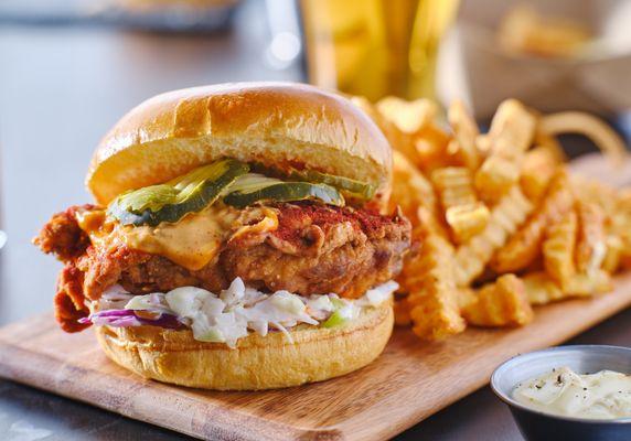 Crispy Chicken Burger with French Fries