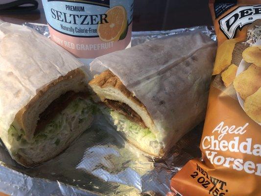 Chicken Salad BLT with chips and fizzy water