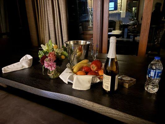 Dining table with complementary treats!