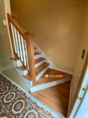 Tread, Handrail, and Post refinishing with Spindle and Riser painting