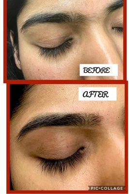 Before and after of the our eyebrows threading at mystique beauty 2 salon....work speaks louder than words!