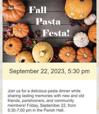 9/22/23: Fall Pasta Fiesta with food sponsored by Filippi's Pizza Grotto Scripps Ranch.