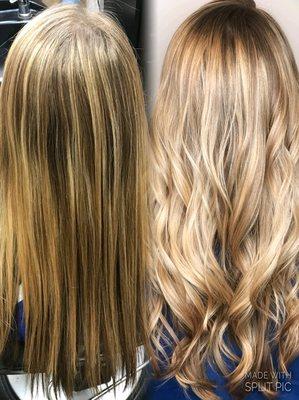 Hair color transformation with balayage