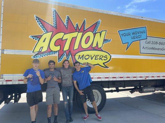 The superheroes from Action Movers: (L-R) Ethan, Nick, Julian and Chris. Not pictured, Emma, the Powerhouse.