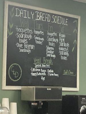 Menu / bread schedule 8.3.24