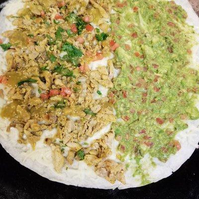 chicken quesadilla with Guacamole.