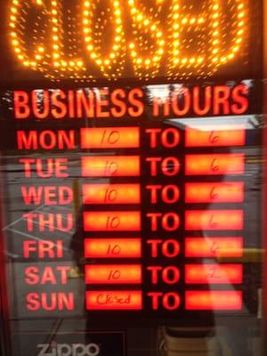 Current store hours as of 09/28/13