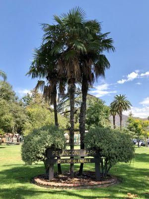 Park sign with foliage