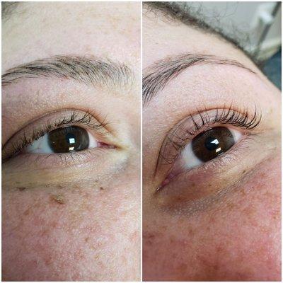 A Lash Lift and Tint lasts 6-8 weeks and gives you the look of Extensions without the maintenance.