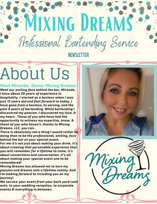 Meet our owner, Miranda Koons. Mixing Dreams Mobile Bartending Service. RAMP Certified and Insured. Registered with  State of Pennsylvania