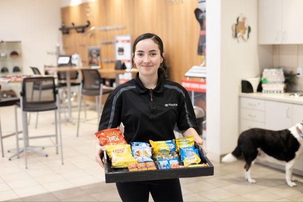 Stop in soon and enjoy a complimentary snack while you wait for your service to be complete or shop for a new vehicle!