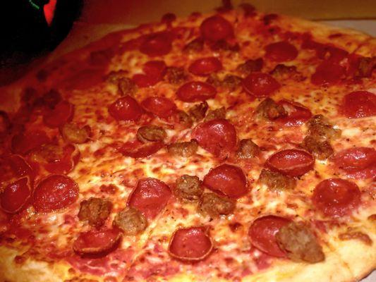 Cheese pepperoni and sausage pizza