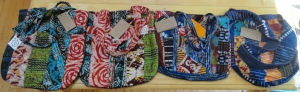 Some of our recycled batik cloth handbags