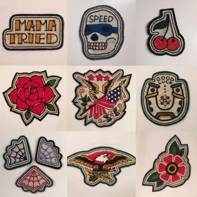 Tattoo-inspired felt patches, handmade by the owner