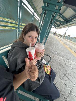 Strawberry Smoothie and a small sprite