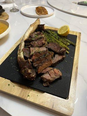 Tomahawk Steak Med Well with Grilled Asparagus