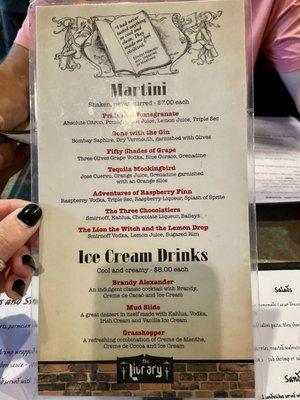 Literary drink menu.