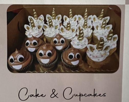 Photo from their brochure, cute cupcakes with unicorns and that special emoji