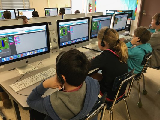 Hard at work during the yearly Hour of Code from code.org