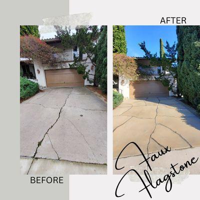 Faux Flagstone driveway transformation