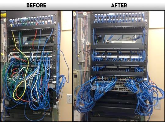 Recently one of our techs cleaned up a messy comm closet that had been patched as needed. What a difference a little cleanup makes!