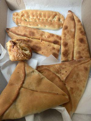 Spicy cheese, potato, cheese, spinach beoreks. And a random cheese puff pastry. Fresh from the oven.