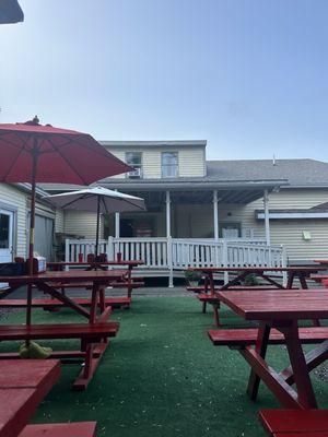 Outside patio area with picnic tables