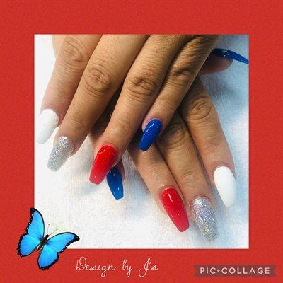 White, red and Blue.