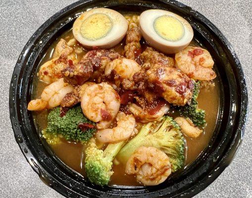 The combination Ramen now comes in a bowl with a lid, and includes eggs and seaweed if desired!