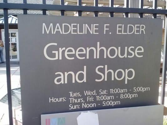 Greenhouse & Shop hours of operation.