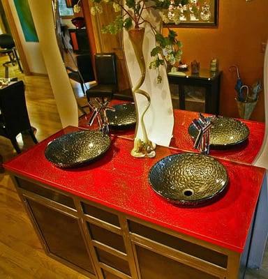 Glass colored / textured sink basin, glass bathroom vanity counter top