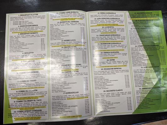 Pages two and three of the menu