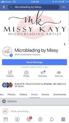 Find Microblading by Missy Kayy on Facebook! Check out her reviews! 5 stars!