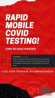 Call to schedule an appointment.  Covid and lab testing that are convenient, private and safe.