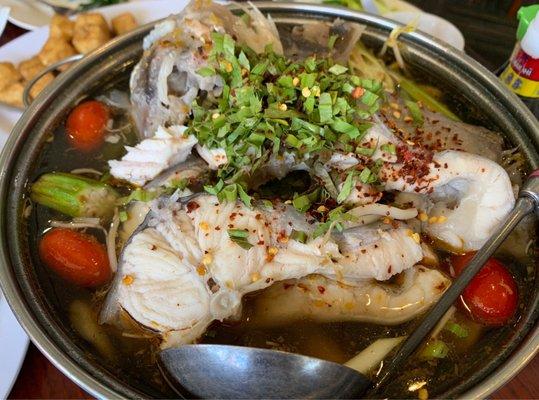 Canh chua ca. Vietnamese sweet and sour fish soup. 9/10 $17.99 for the small and even comes with the portable stove.