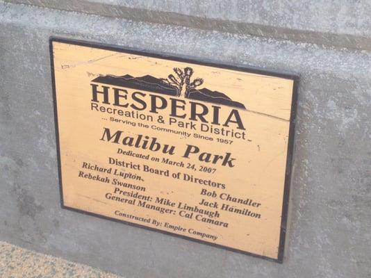 Malibu Park plaque.