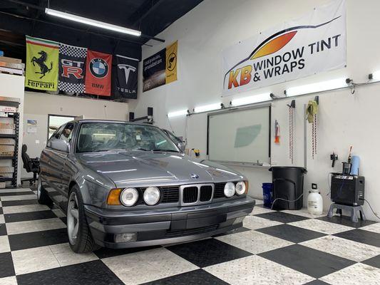 Beautiful Classic 1991 Right hand drive BMW  5251 getting 70% Nano Ceramic Tint all around.