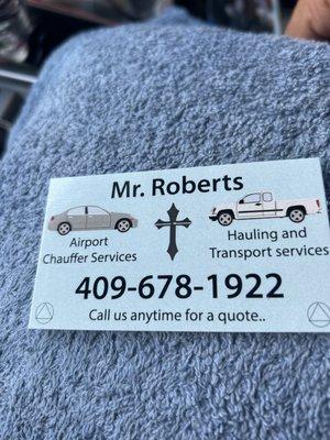 Mr Robert’s Airport Chauffeur, Service and Load Hauling