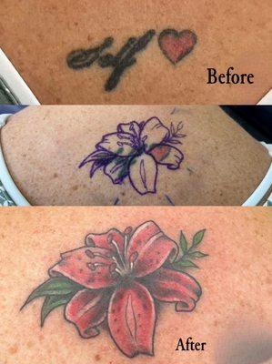 Tattoo cover up of stargazer lily