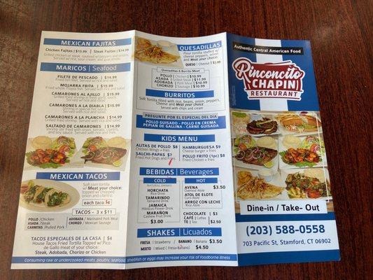 Rinconcito Chapin Restaurant's menu in Summer 2023, first side