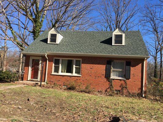 New IKO Cambridge Vintage Green architectural shingles-after a tree damaged the roof!