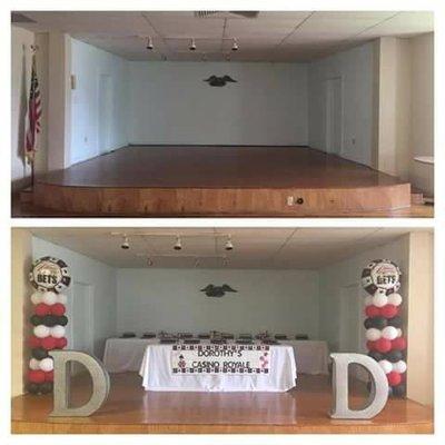 Nabb-Leslie Post 82 (Upstairs Hall Stage Area). Decorations by Majestic Decor, LLC.